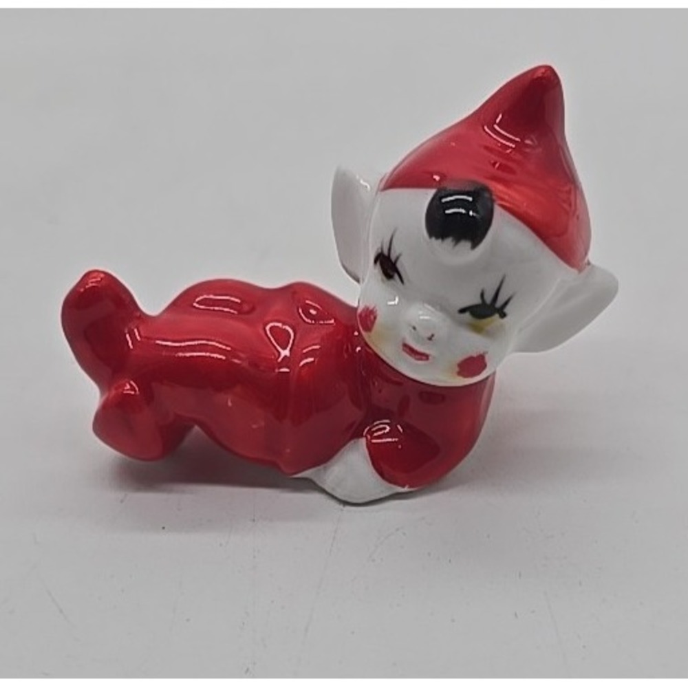 Vintage Mid-Century Ceramic Small Red Elf Christmas Holiday Pixie Japan